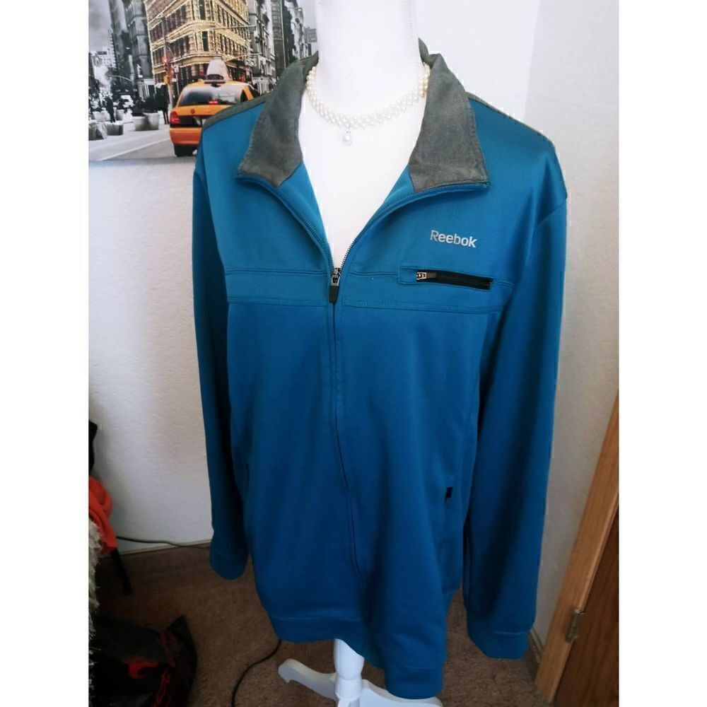 Reebok Athletic Zip Long Sleeve Track Jacket Polyester Size L See Measurements